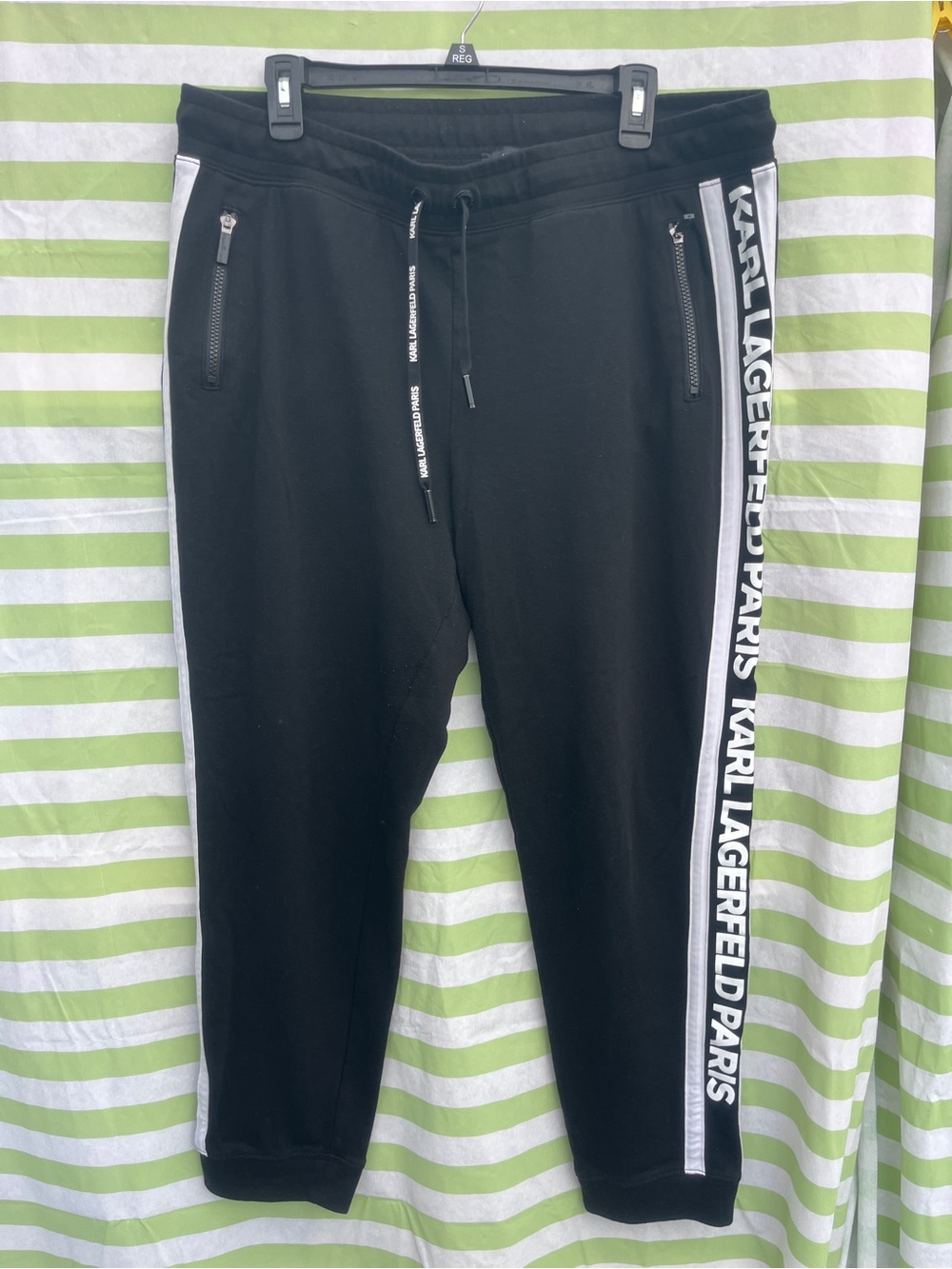 Karl Lagerfeld Black Joggers with White Side Logo Tape